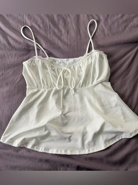 Gaze Women's White Lace-Trim Babydoll top size medium
